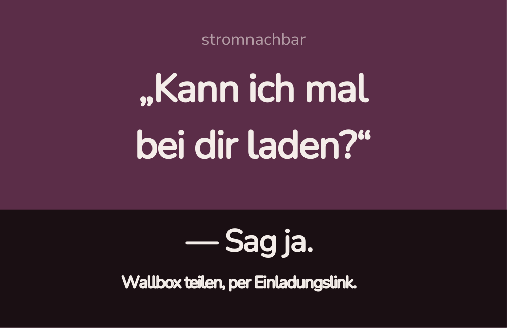 Visitenkarte Vorderseite: Stromnachbar, Teile deine Wallbox mit Freunden und Nachbarn, mit QR-Code